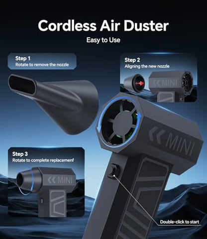 Compressed Air Duster, Electric Air Duster Rechargeable Blower Handheld Cordless Vacuum Strong Power Tool for Keyboard/BBQ/Camera Lens/PC Vents,Car Interiors & Home,Outdoor Dusting