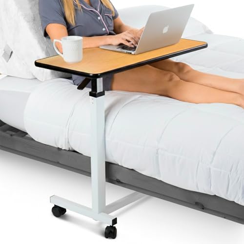 Vive Overbed Table (XL) - Hospital Bed Table - Swivel Wheel Rolling Tray | Adjustable Over Bedside Home Desk - Laptop, Reading, Eating Breakfast Cart Stand - Bedridden, Elderly (Brown) - style: Standard
