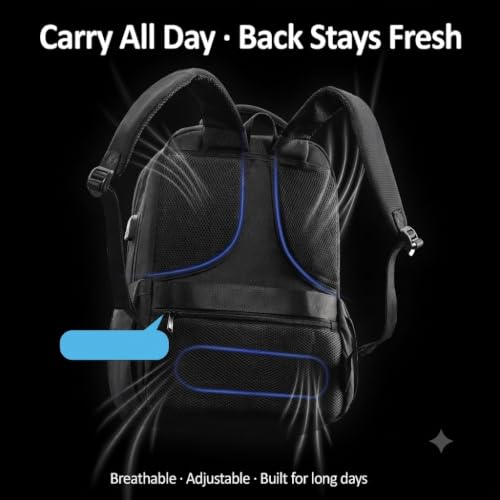 Laptop Backpack, Water Repellent Business Travel Backpack with USB Charging Port, Fits Up to 15.6 Inch Notebook Computer Bag, Casual Daypack for Men Women Commuting Work,Black