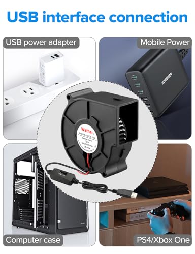 Wathai 75mm x 30mm USB Centrifugal Blower Fan 5V Turbine Cooling Fan | USB Small Blower for DIY Computer Case, Home Theater Receiver, 3D Printers, Electronics Cabinet Cooling - style: 5V USB