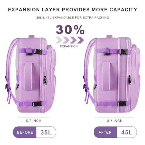 Large Travel Backpack, Laptop Backpack for women, Expandable 52L Carry On Backpack, TSA Water Resistant Weekender 18.4 Inch Laptop Backpack, Anti Theft Business Computer Bag with Port, Purple - color: Purple