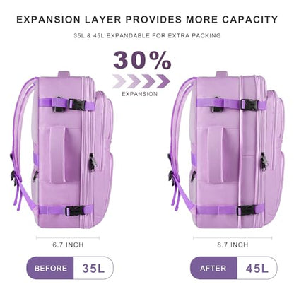Large Travel Backpack, Laptop Backpack for women, Expandable 52L Carry On Backpack, TSA Water Resistant Weekender 18.4 Inch Laptop Backpack, Anti Theft Business Computer Bag with Port, Purple - color: Purple