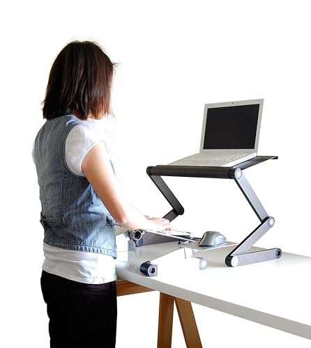 WorkEZ Adjustable Standing Desk Converter w/2 Fans & 3 USB Ports, Sit to Stand Desk Riser Monitor Standing Computer Desk, Height & Angle Negative Tilt - color: Black