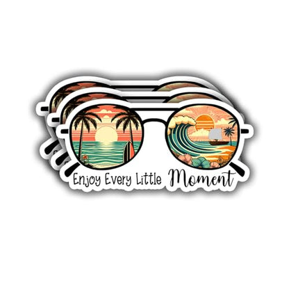(3 pcs) Enjoy Every Little Moment Sticker Funny Beach Ocean Life Tumbler Decal Sticker for Kindle Laptop Water Bottle Phone Hard Hat Vinyl Decal - 3x1.5