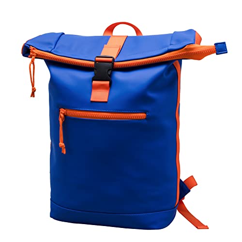 X RAY Roll Top Laptop Backpack for Men Women, PU Leather Expandable Roll Up Backpack Capacity Adjustable 22L & Fits 15.6" Laptop, Royal Blue/Tangerine - color: Royal Blue/Tangerine