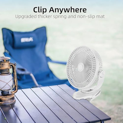 10000mAh 30hrs Rechargeable Clip on Fan, 8 Inch Battery Operated Fan Portable, 4 Speeds, Sturdy Clamp, Quiet USB Fans for Golf Cart Desk Treadmill Camping Truck Outdoor Travel Office, White - color: White