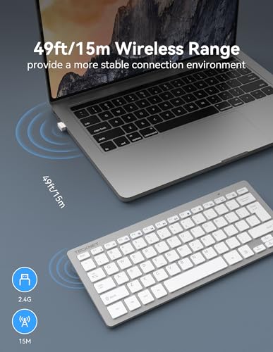 TECKNET 2.4G Wireless Keyboard, Ultra Slim Compact Computer Keyboard with Media Hotkeys, Silent Small USB Keyboard for Laptop PC Desktop Smart TV Notebook Chromebook-Silver - color: Silver