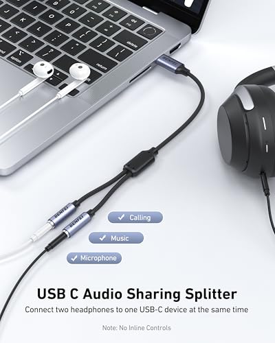 BENFEI USB C to Dual 3.5mm Audio Splitter, Headphone Adapter for 2 People to Share Music & Movies, Compatible with iPhone 16/15 Pro Max/Pro/Plus, Samsung GalaxyS23/S22, iPad Pro, MacBook, Pixel & More