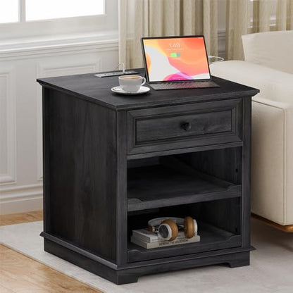REDAYFUR Lateral File Cabinet 3 Drawer File Cabinet with Charging Station, Printer Stand with Open Adjustable Storage Shelves, Lateral Filing Cabinet for Home Office, Black - color: Black