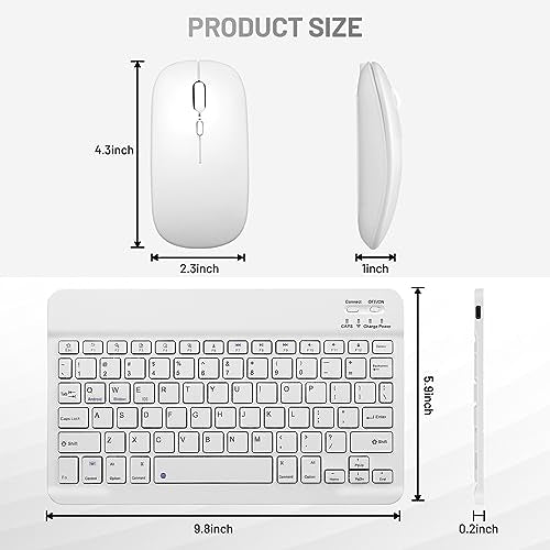 Bluetooth Keyboard and Mouse Combo Rechargeable Portable Wireless Keyboard Mouse Set for Apple iPad iPhone iOS 13 and Above Samsung Tablet Phone Smartphone Android Windows (10 inch White) - color: white