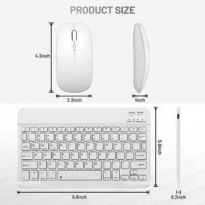 Bluetooth Keyboard and Mouse Combo Rechargeable Portable Wireless Keyboard Mouse Set for Apple iPad iPhone iOS 13 and Above Samsung Tablet Phone Smartphone Android Windows (10 inch White) - color: white