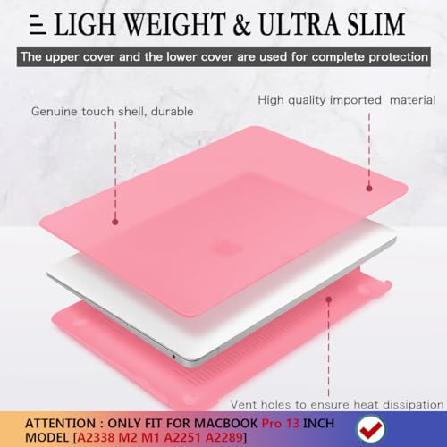 CISSOOK Case for MacBook Pro 13 Inch Pink A2338 A2251 A2289 Model | 4in1 Set Plastic Cover with Keyboard Cover for 2025-2016 MacBook Pro 13" M2 M1, Matte Pink - color: Matte Pink