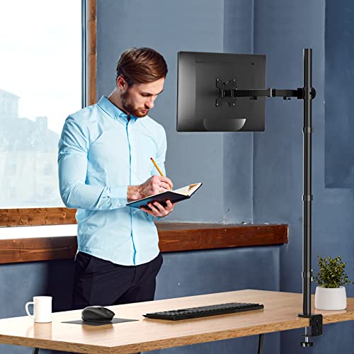 WALI Single Monitor Stand Desk Mount, Tall Monitor Stand Fully Adjustable with 39” Height Pole, Articulating Arm for Computer Screen up to 38 inch, 22lbs (M001XXL), Black - size: 13"-38", style: Single