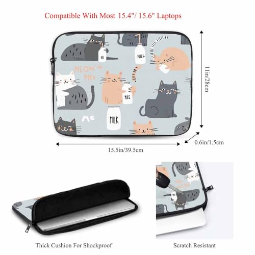 Laptop Sleeve Bag 15.4 15.6 Inch,Modern Cats Funny Cat Grey Protective Polyester Computer Cases Laptop Cover Briefcase Bag Tablet Travel Cover - color: LPS-017
