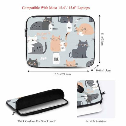 Laptop Sleeve Bag 15.4 15.6 Inch,Modern Cats Funny Cat Grey Protective Polyester Computer Cases Laptop Cover Briefcase Bag Tablet Travel Cover - color: LPS-017