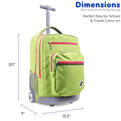 J World Sundance Laptop Rolling Backpack for Girls Boys. Roller Bookbag with Wheels, 20 Inch, Celery - color: Celery