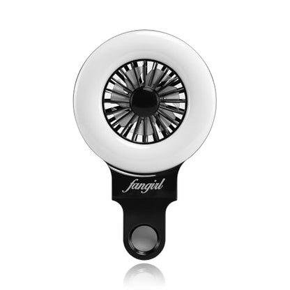 Fangirl by Remi: 2-in-1 Clip on Phone Fan and Selfie Ring Light (Black) - color: Black