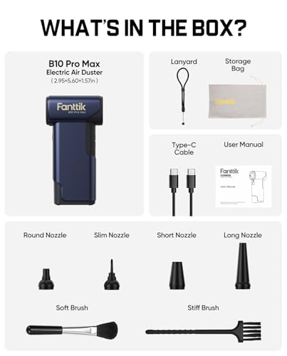 Fanttik B10 Pro Max Electric Air Duster, 130000RPM Brushless Motor, Compressed Air Duster, 6 Gears Adjustable, One-tap Booster, 28.8Wh Rechargeable Battery, Electric Duster for PC, Car (Navy Blue) - color: Navy Blue