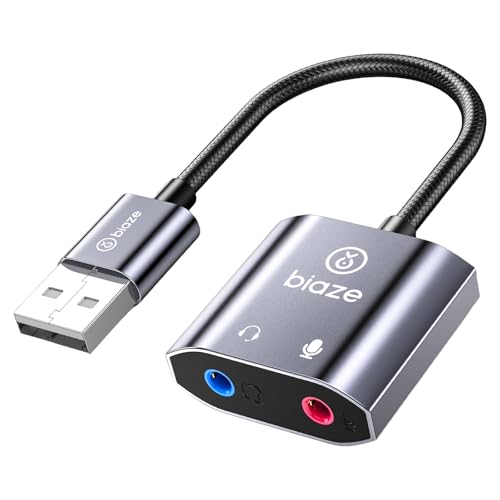 USB Audio Adapter USB Sound Card for PC/Computer/Laptops/PS5/PS4 | USB to 3.5mm Jack Audio Adapter, Plug and Play, No Drivers Needed, 3.5mm Headphone and Microphone TRS Jack, for Windows & Mac - color: A-Blue