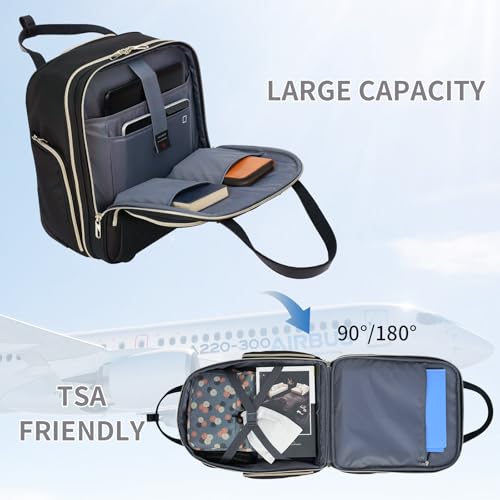 VANKEAN Carry On Underseat 16-inch Multi-functional Underseater Lightweight Overnight Suitcase with Wheels, Roller Case for Men Women Travel Business - color: Gold Black