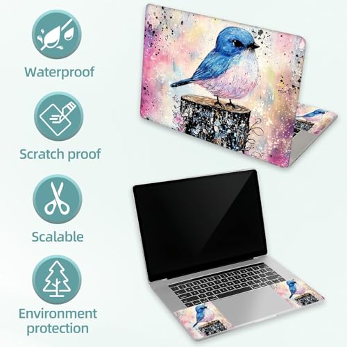 Universal Laptop Skin Decal, 3-Piece Vinyl Protector for 12 13 14 15.6" Notebook, Waterproof Anti-Scratch, Easy Trim & Bubble-Free Finish, Blue Birds sit on Flowery Piers - color: Blue Birds sit on Flowery Piers
