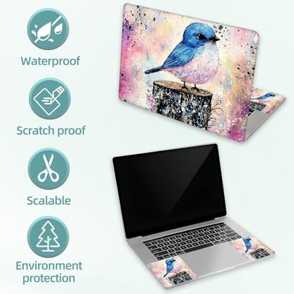 Universal Laptop Skin Decal, 3-Piece Vinyl Protector for 12 13 14 15.6" Notebook, Waterproof Anti-Scratch, Easy Trim & Bubble-Free Finish, Blue Birds sit on Flowery Piers - color: Blue Birds sit on Flowery Piers