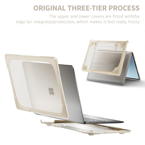 Batianda Durable Stand Case for Microsoft Surface Laptop 13.8 Inch, Khaki | Ergonomic Foldable Stand, Heavy Duty Matte Hard Shell, Fits 2024-2026 Surface Laptop 7/8th Edition for Business 13.8 Inch - color: Khaki