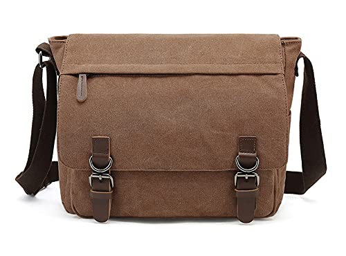 Sechunk Canvas Vintage Messenger Bag Shoulder bag Leather Large Travel Crossbody bags for men women 15inch Laptop - color: Coffee, size: Large