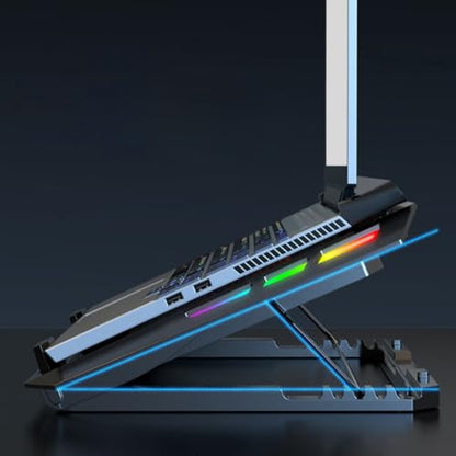 Alasum Foldable Laptop Cooling Pad with Low Noise Fans and RGB Lighting Effects Plastic and Iron Mesh Laptop Stand with Five Levels of Height Adjustment