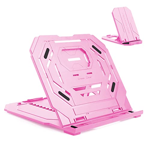 Drawing Tablet Stand, Laptop Foldable Stand for Tablet Display, 9 Levels Adjustable Angles with a Built-in Phone Holder, for 12-17 inch Drawing Tablet, Smartphones - color: Pink
