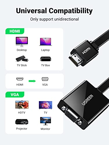 UGREEN Active HDMI to VGA Adapter with 3.5mm Audio Jack | 1080P, HDMI Male to VGA Female, for PC Laptop Ultrabook Raspberry Pi Chromebook, Black