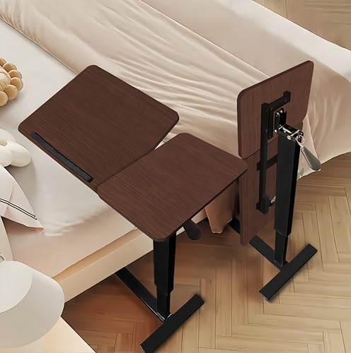 Overbed Bedside Desk with Hidden Wheels, Height Adjustable Rolling Laptop Stand, Tilting Over Bed Table for Bed Sofa, Mobile Bedside Table,Walnut - color: Walnut, style: Basic