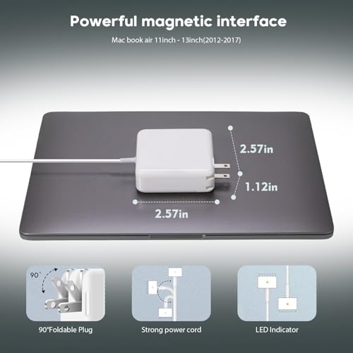 45W Magnetic MacBook Air Charger, Replacement for Mag2 T-Tip Shape AC Power Adapter, Fast Laptop Charging Connector Compatible with MacBook Air 11-inch and 13-inch After Mid 2012 (Between 2012-2017)
