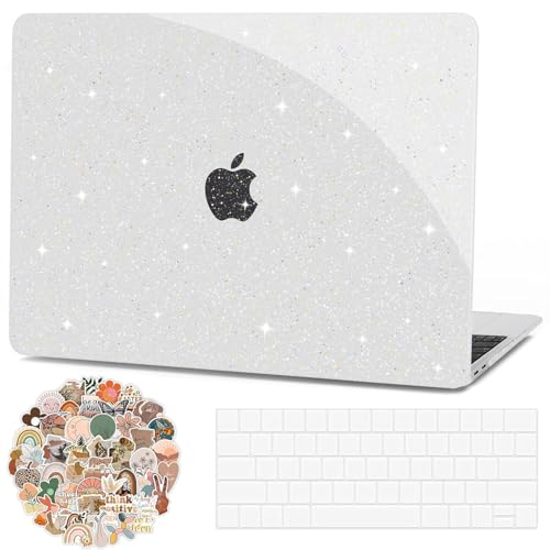 G JGOO for MacBook Air 13 inch Case 2021 2020-2018 M1 A2337 A2179 A1932 | Glitter Protective Plastic Hard Shell for MacBook Air 13.3 inch Case + Keyboard Cover + Screen Protector, Sparkly Clear - color: Clear