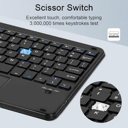 Wireless Bluetooth Keyboard, Rechargeable Bluetooth Keyboard with Trackpad, Compatible with iPad, Smartphone, Computer, Windows, iOS, Android, Black - color: Black+Light