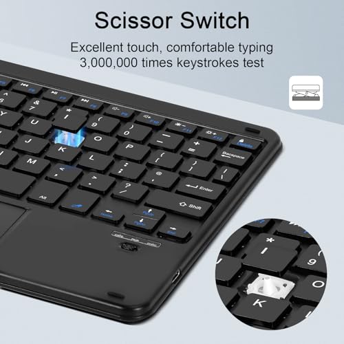 Wireless Bluetooth Keyboard, Rechargeable Bluetooth Keyboard with Trackpad, Compatible with iPad, Smartphone, Computer, Windows, iOS, Android, Black - color: Black+Light