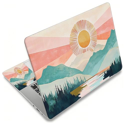 Laptop Skin Sticker Decal, Universal Reusable Vinyl Laptop Cover for 12" 13" 13.3" 14" 15" 15.4" 15.6" Notebook PC, Reusable Waterproof Scratch-Resistant with 2 Wrist Pads,Art Landscape Sun - color: Art Landscape Sun