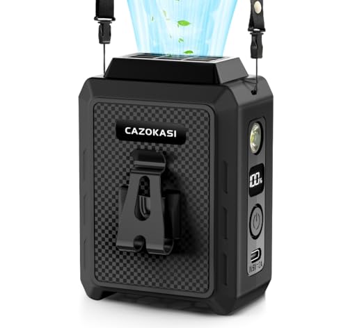 CAZOKASI Personal Waist Clip Fan Rechargeable Wearable Hand Free Wearable Cooler Fan for Traveling Working Outdoor Office (5000mAh / Black) - size: 5000mAh / Black