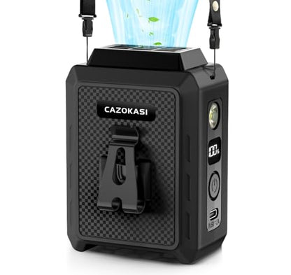 CAZOKASI Personal Waist Clip Fan Rechargeable Wearable Hand Free Wearable Cooler Fan for Traveling Working Outdoor Office (5000mAh / Black) - size: 5000mAh / Black