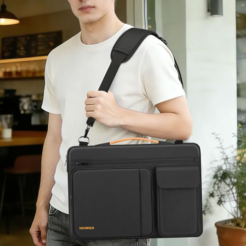 360 Protective Laptop Shoulder Bag 15.6 inch, 15-15.6 inch Computer Bags Compatible with MacBook Pro 16 inch, HP,Dell,Lenovo,Asus Notebook, Side Open Messenger Bag with 5 Pockets&Strap, Black