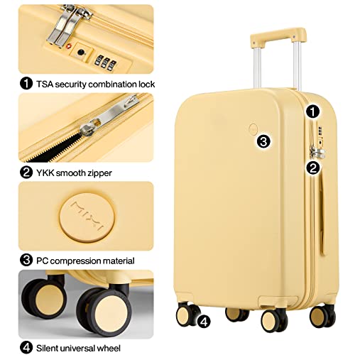 mixi Luggage Suitcase with Spinner Wheels, Hardside Rolling Suitcase PC with Cover & TSA Lock Lightweight Travel Case 24in Checked in, Lark Yellow - color: Lark Yellow, size: 24in Checked in