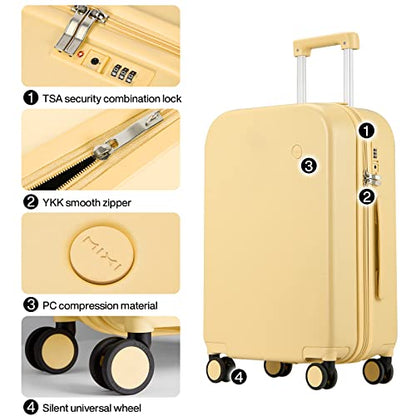 mixi Luggage Suitcase with Spinner Wheels, Hardside Rolling Suitcase PC with Cover & TSA Lock Lightweight Travel Case 24in Checked in, Lark Yellow - color: Lark Yellow, size: 24in Checked in