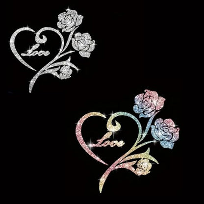2pcs Sparkling Sunflower Heart Shaped Rose Self-Adhesive PVC Rainbow Glittery Decal Sticker for Cars, Laptops, Trucks, Motorcycles Wall Window Luggage Scratch Cover Door Multi-Surface Decor Sticker