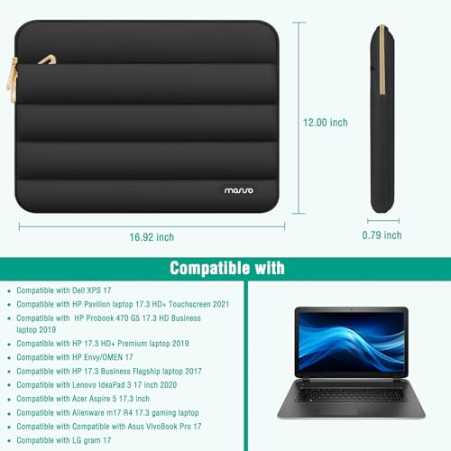 MOSISO Laptop Case 17.3 inch, 17-17.3 inch Puffy Laptop Sleeve Compatible with Dell XPS/HP Pavilion/Ideapad/Acer/Alienware/HP Omen Notebook Computer, Polyester Horizontal Bag with Small Case, Black - color: Black, size: 17.3 inch