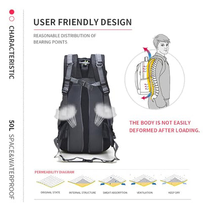 Bseash 50L Hiking Backpack, Water Resistant Lightweight Outdoor Sport Daypack Travel Bag for Camping Climbing Skiing Cycling (Lake Green - No Shoe Compartment) - color: Lake Green - No Shoe Compartment