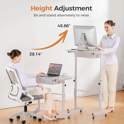 GTPLAYER Small Standing Desk Adjustable Height Small Computer Desk Mobile Portable Rolling Laptop Table with Wheels 32" Computer Workstation Sit Stand Desks Portable Standing Table Treadmill desks - color: White