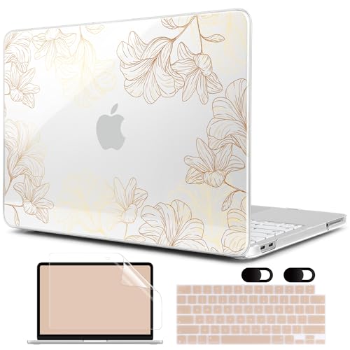 MEEgoodo 4-in-1 Printed Case for MacBook Neo 13 inch 2026 Release Model A3404, Laptop Hard Shell Cases with Keyboard Skin & Screen Protector & Webcam Covers, Drawn Golden Floral - color: Drawn Golden Floral