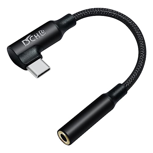 DCHAV Angled USB Type C to 3.5mm Audio Adapter Headphone Jack USBc 3.5 mm Cable Aux to USB-C Cord Male Female Dongle DAC Chip for Android Phone Tablet Laptop Speaker Microphone Car Stereo, Black - color: Black, size: angled male to female