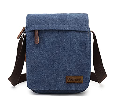 Sechunk Vintage Canvas Messenger Cross body bag Shoulder bag - color: M_blue, size: Middle