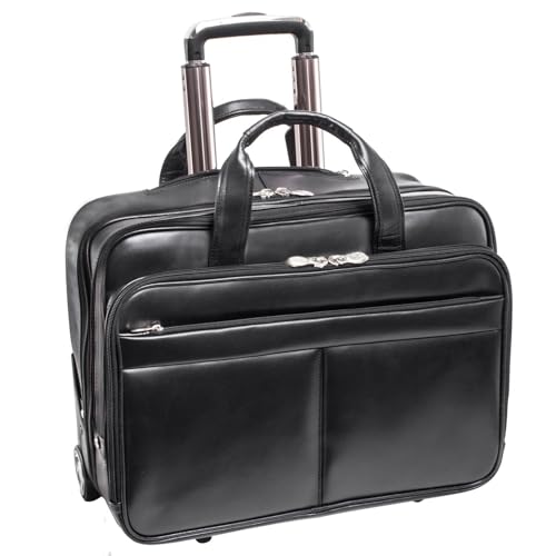 212 Main Bowery Leather Wheeled Non - Detachable Laptop Briefcase - Black